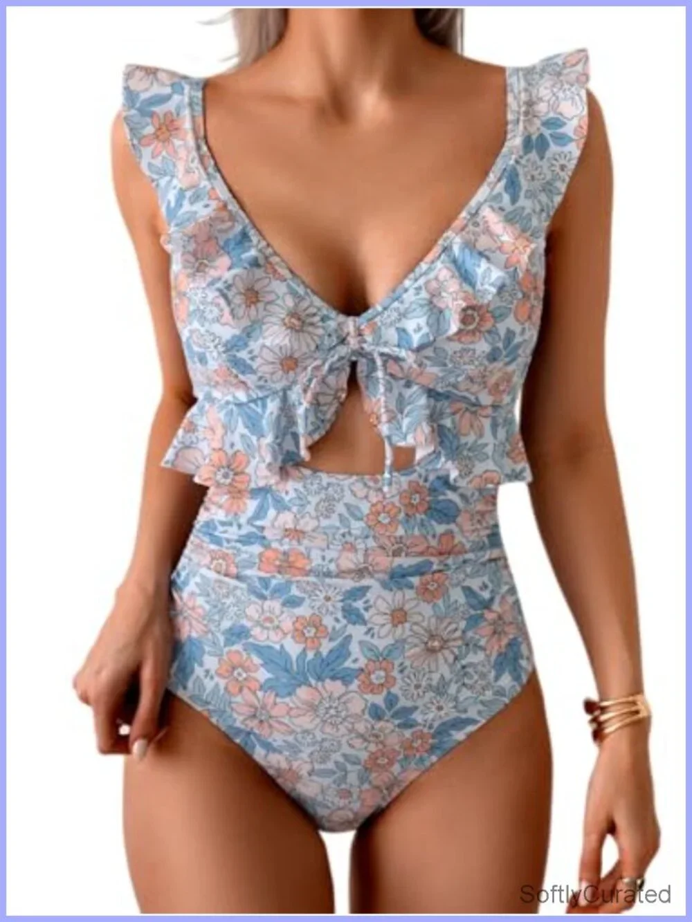 One Piece Swimsuit Tummy Control Ruched V-Neck Push Up Bathing Suit